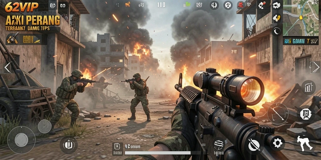 Screenshot gameplay 62VIP menampilkan aksi menembak yang intens dan grafis menawan.