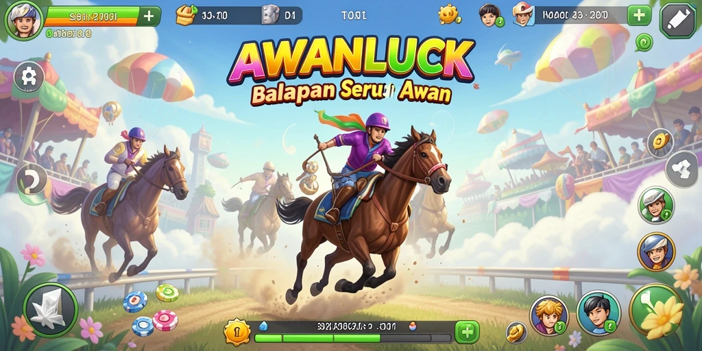 Screenshot gameplay balapan yang seru di dunia awan.