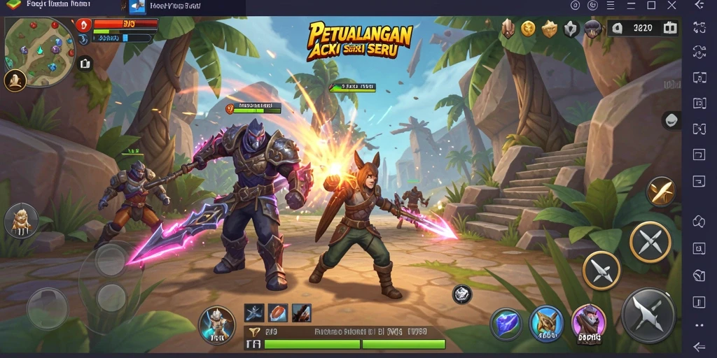 Screenshot gameplay F7F7 menampilkan pertarungan seru dengan monster.