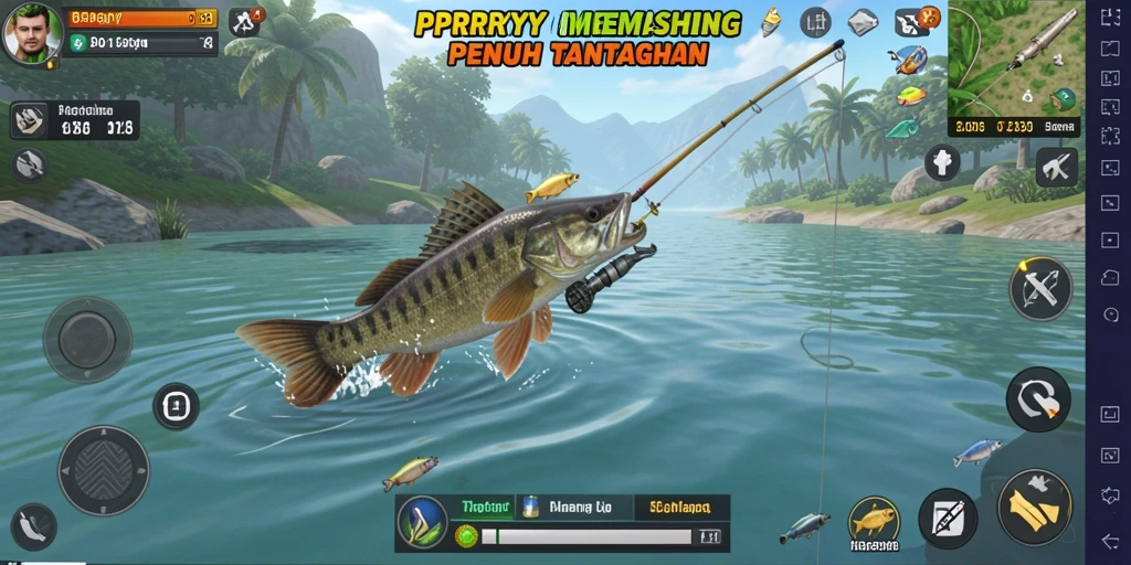 Tampilan gameplay menarik dari PPRRYY saat menangkap ikan di lokasi yang indah.