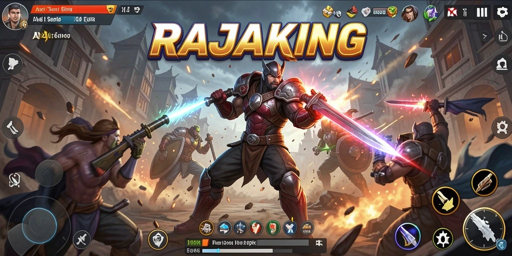 Gameplay RAJAKING yang penuh aksi dan karakter menarik.