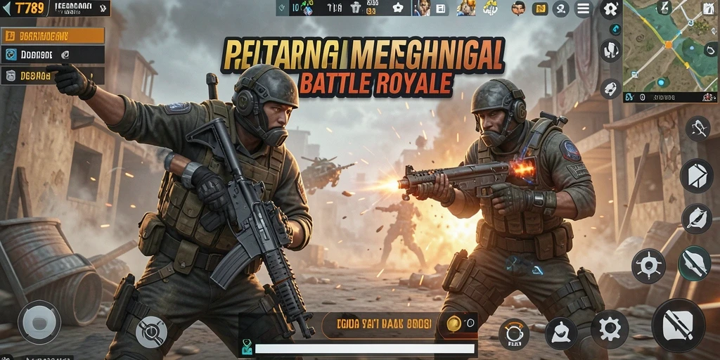Screenshot utama TT789 menampilkan aksi seru dalam gameplay Battle Royale.