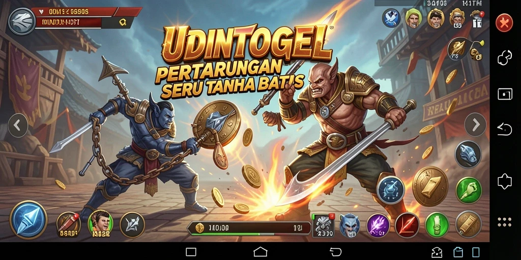 Tangkapan layar gameplay UDINTOGEL yang menampilkan aksi pertarungan intens.